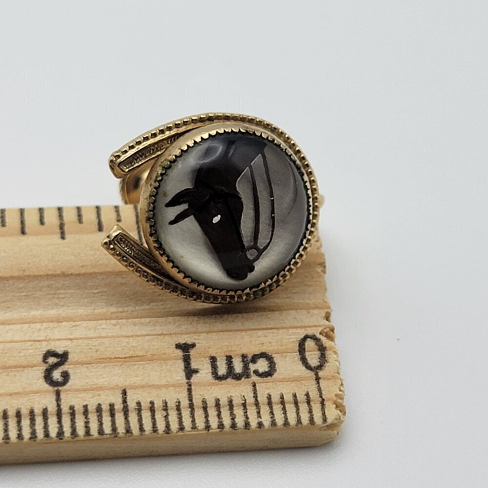 Vintage Gold Filled Race Horse Head Glass Dome Horseshoe Stud Screwback Earrings - Picture 7 of 7
